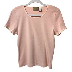 Liz Claiborne Peach Ribbed Short Sleeve Knit Top Size XL